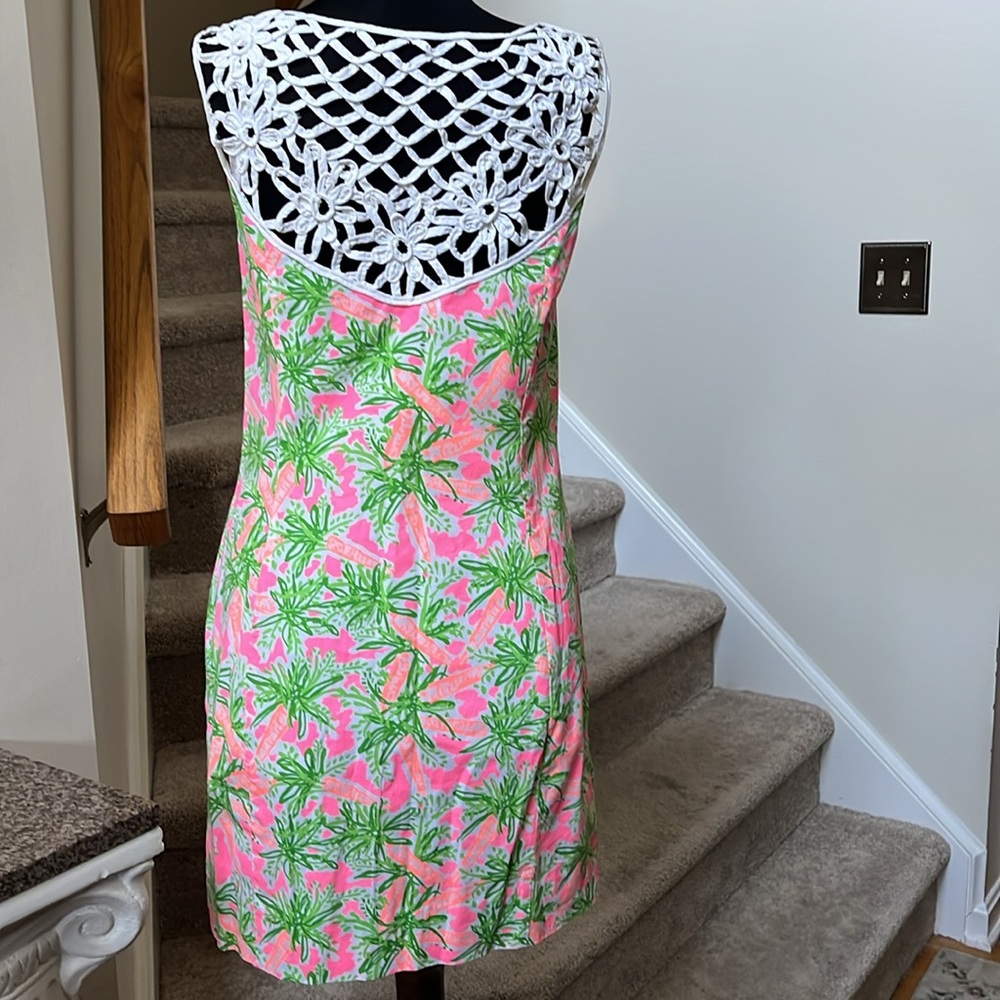 Lilly Pulitzer Pink and Green Palm-Print Sleeveless Shift Dress - Picture 4 of 8